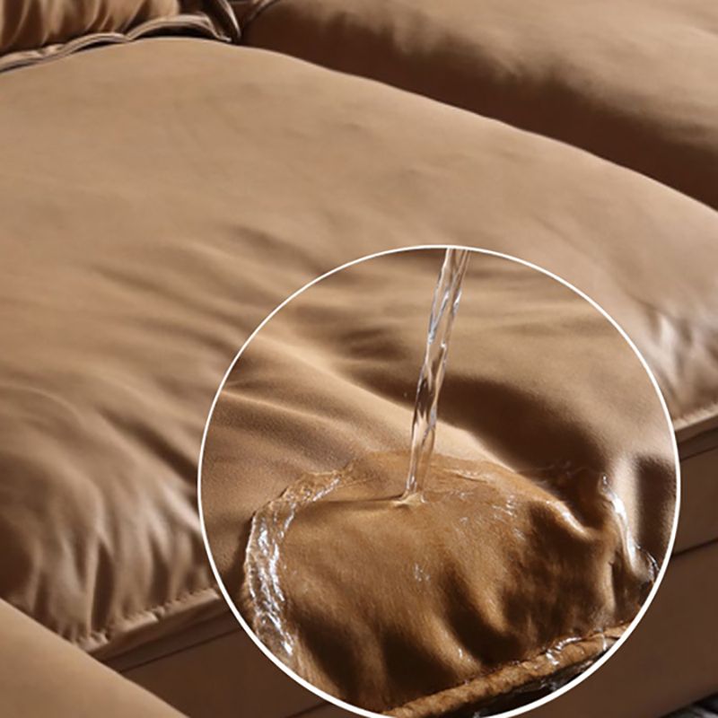 Brown Pillow Top Sofa & Chaise Faux Leather Loose Back Sofa - 30.7" H