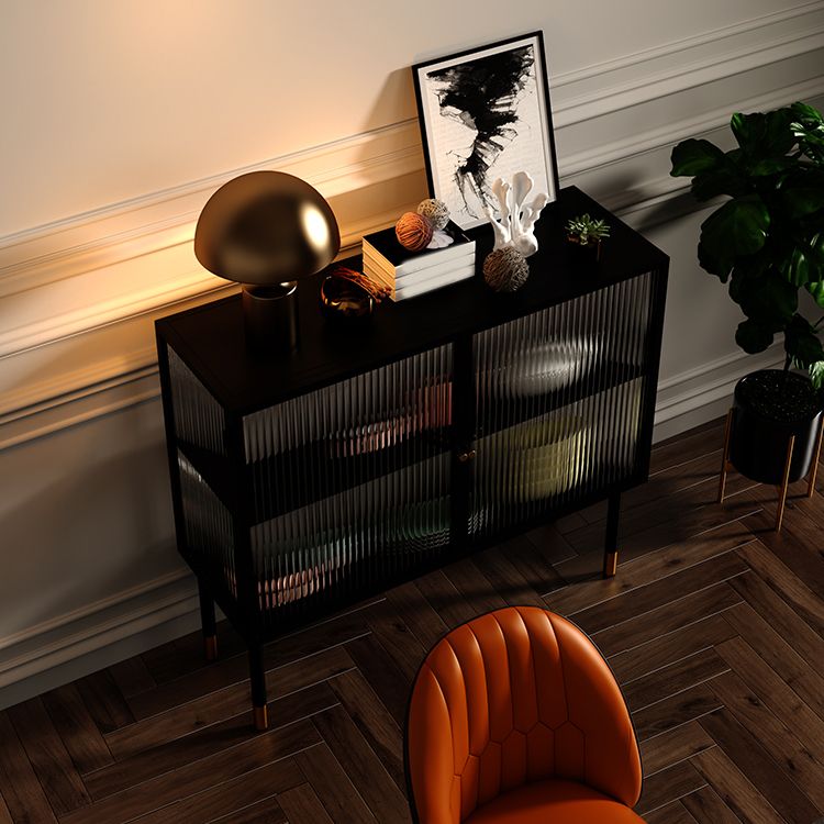 Glass Doors Black Sideboard Cabinet Glam Style 35.4" H Buffet Table