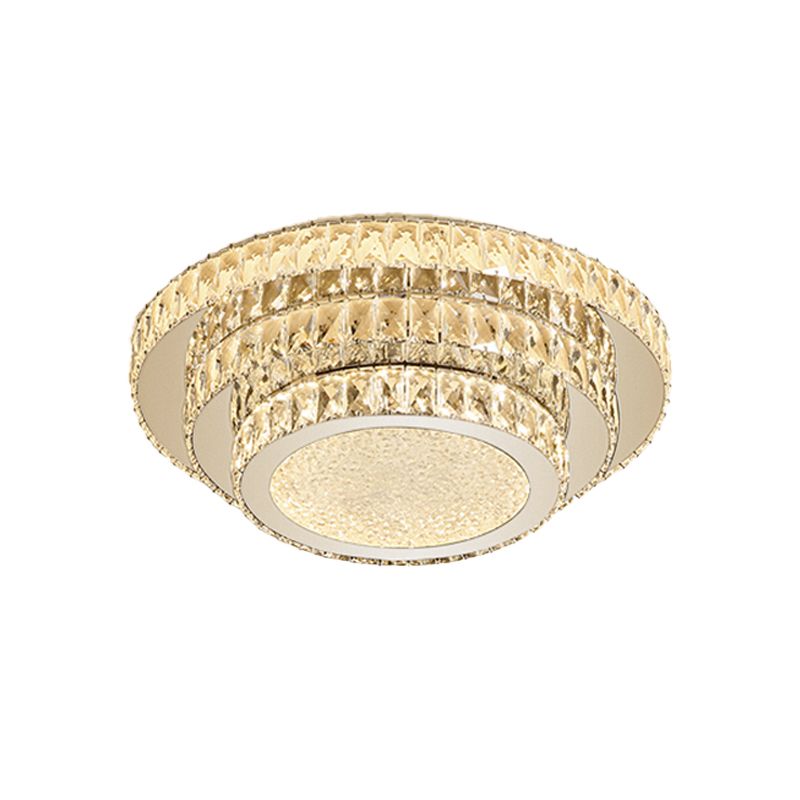 18"/21.5" W LED Three-Tiered Flush Light Fixture Modern White Crystal Flush Mount Lighting for Bedroom in Warm/White Light/Remote Control Stepless Dimming