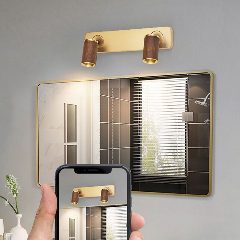 Modern Simple Cylinder Shape Vanity Light with Wood Shade for Shower Room