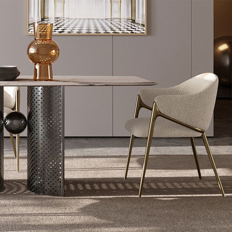 Glam Indoor Upholstered Dining Chair Gold Legs Parsons Arm Chair