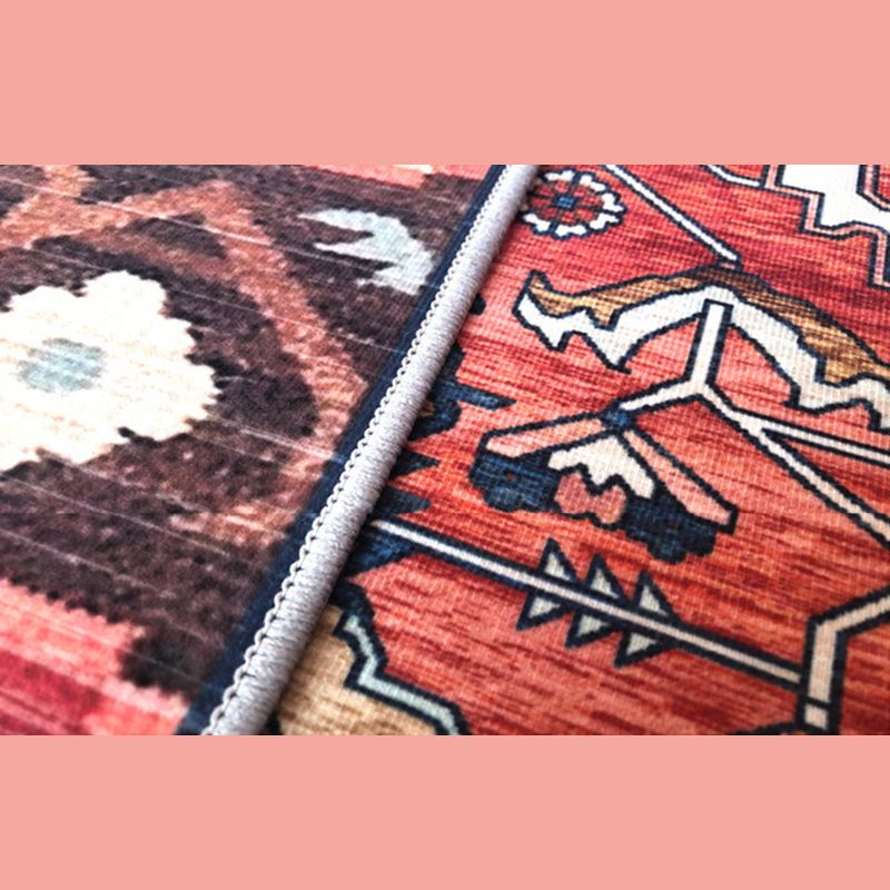 Beige Living Room Area Carpet Americana Pattern Rug Polyester Anti-Slip Backing Rug