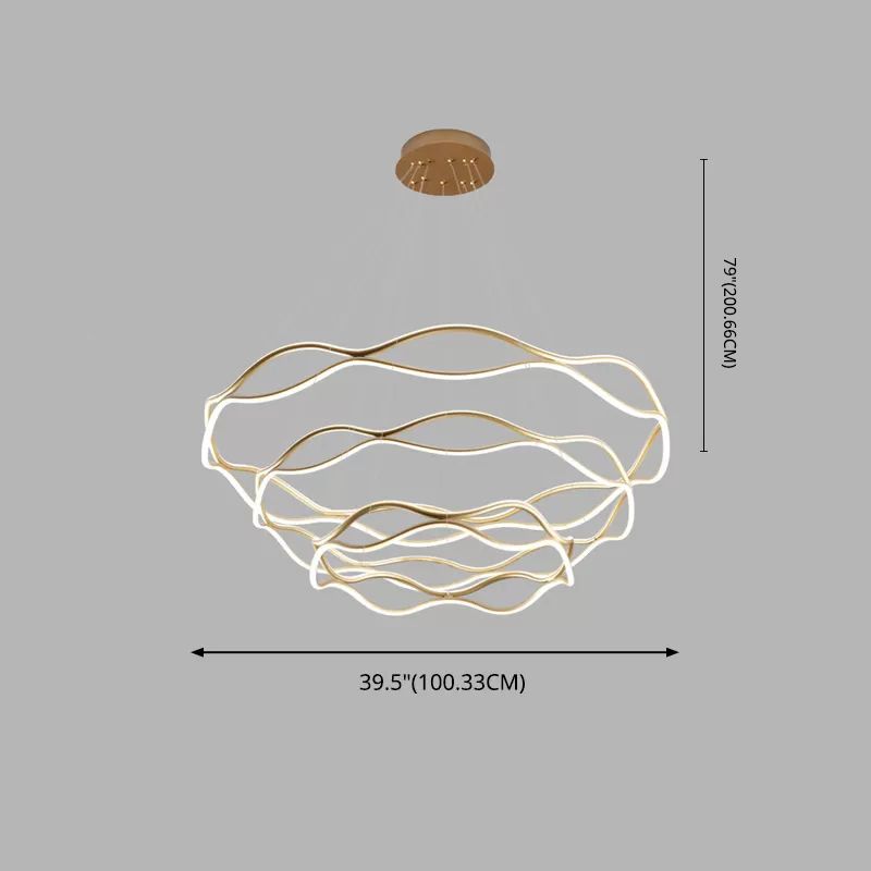 Postmodern Simplicity Wave Ceiling Chandelier Metal Hanging Light with Hanging Cord for Living Room
