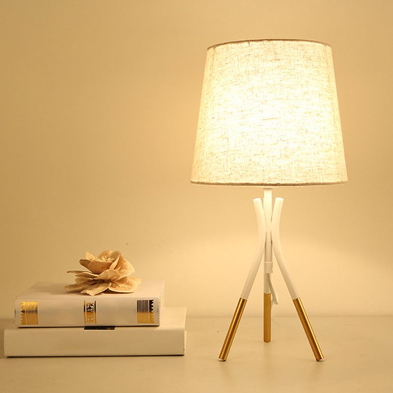 Conical Fabric 3-Leg Table Lamp Nordic 1 Bulb Black/White and Gold Night Stand Light for Bedroom