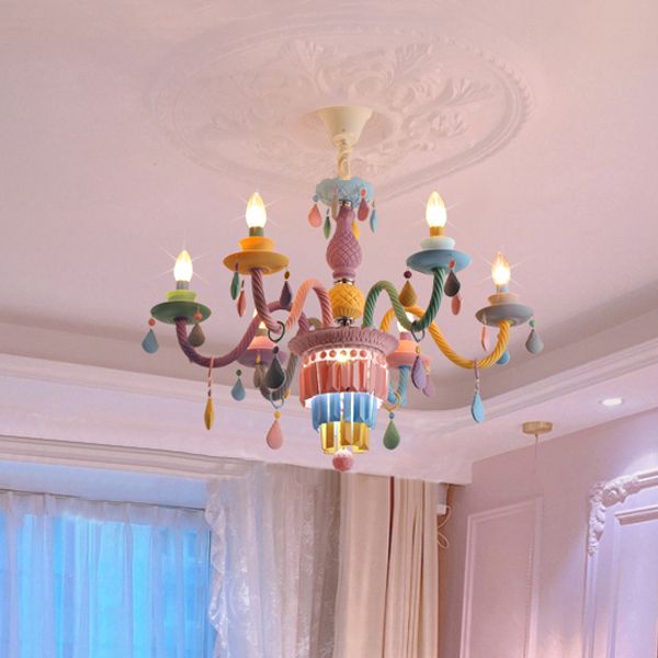 Candle Shape Chandelier Modern Macaroon Stainless Steel Down Lighting Pendant for Bedroom