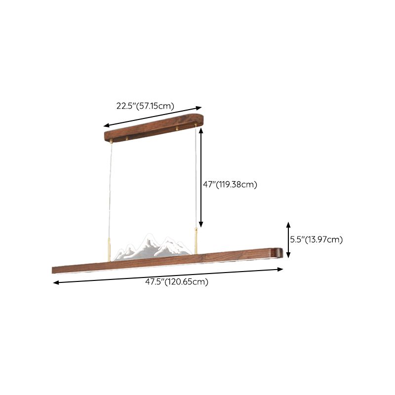 Modern Wood Ceiling Light Linear Shape Island Light with Plastic Shade for Living Room