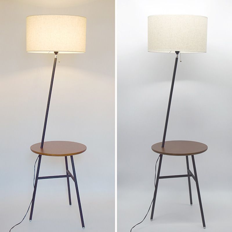 Drum Shaped Fabric Stand Up Lamp Classic 1 Head Living Room Floor Lighting with Tripod Tray