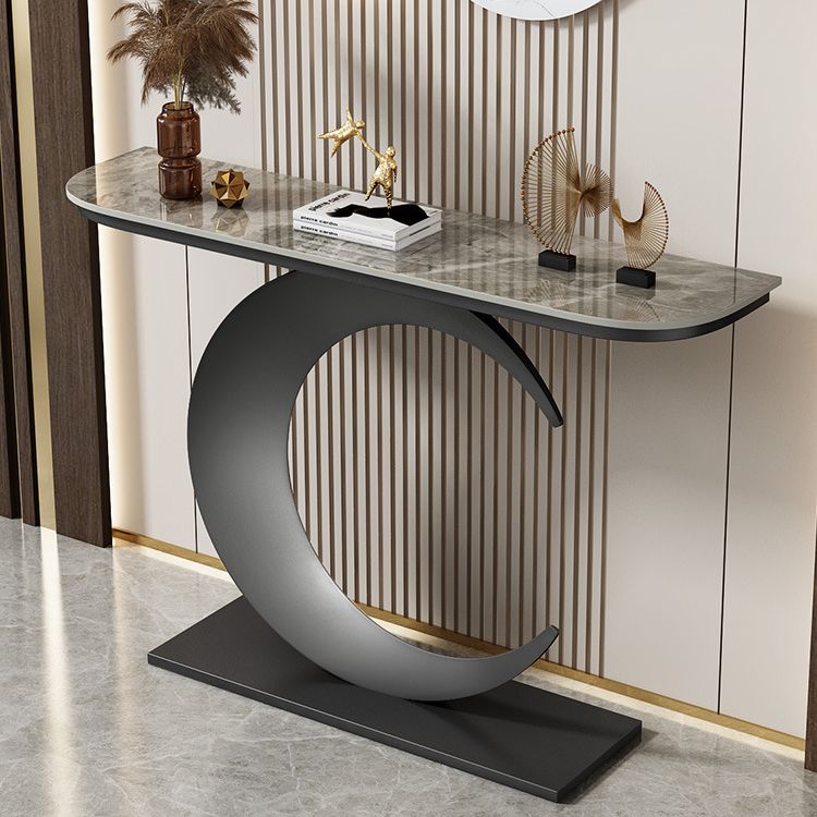 Modern Stone Console Accent Table Half Moon Iron End Table for Hall