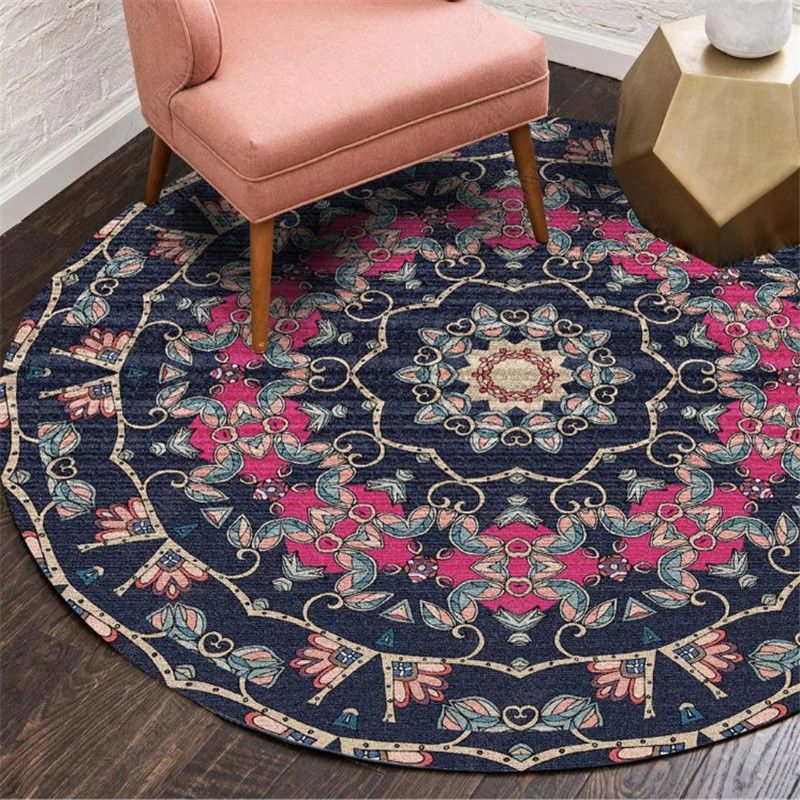 Moroccan Living Room Rug Multi-Color Flower Rug Polyester Machine Washable Stain Resistant Non-Slip Backing Area Carpet