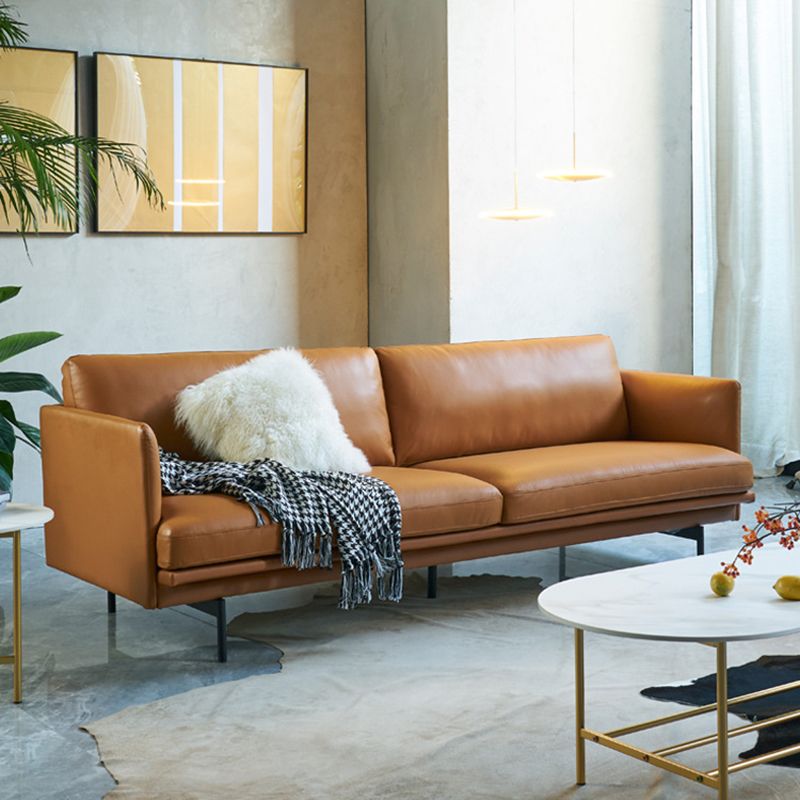 Modern Style Square Armrest Sponge Seat Filled with Leather & Leather Orange Sofa