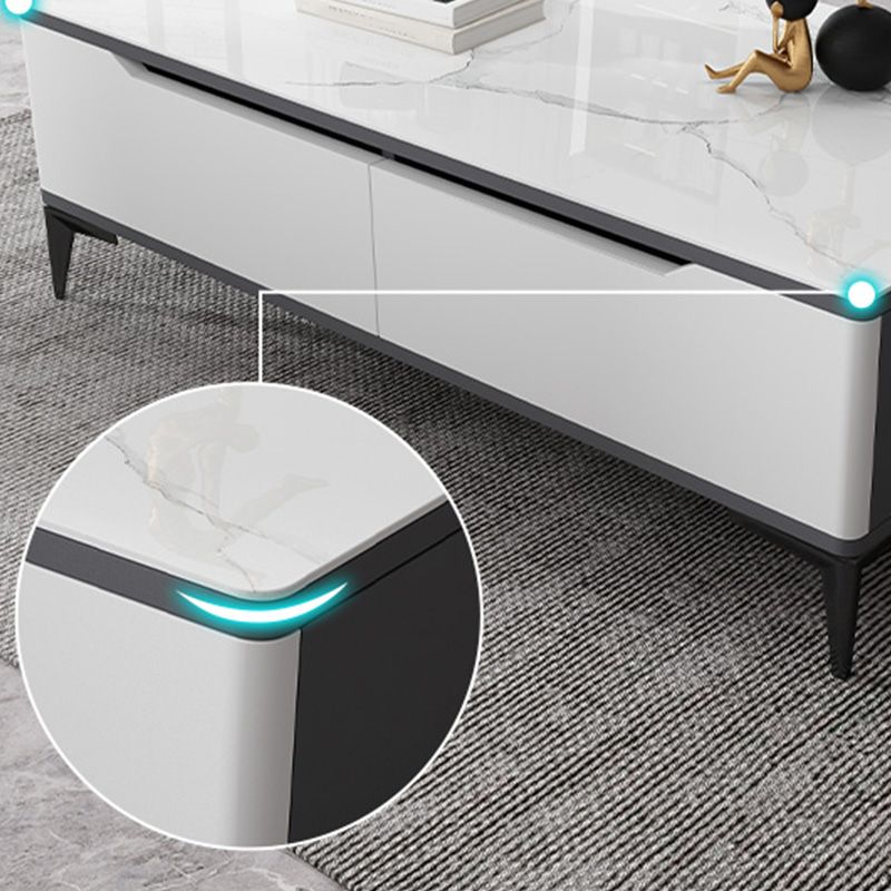 4 Legs Cocktail Table Rectangle Stone Single Coffee Table with Drawer