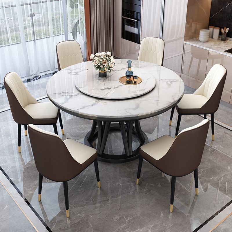 Solid Wood Pedestal Dining Table Round Faux Marble Dining Table
