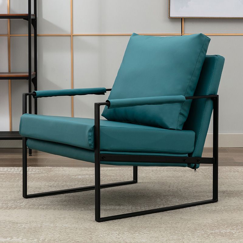 Square Arms Sled Based Faux Leather Arm Chair with Pillow Back