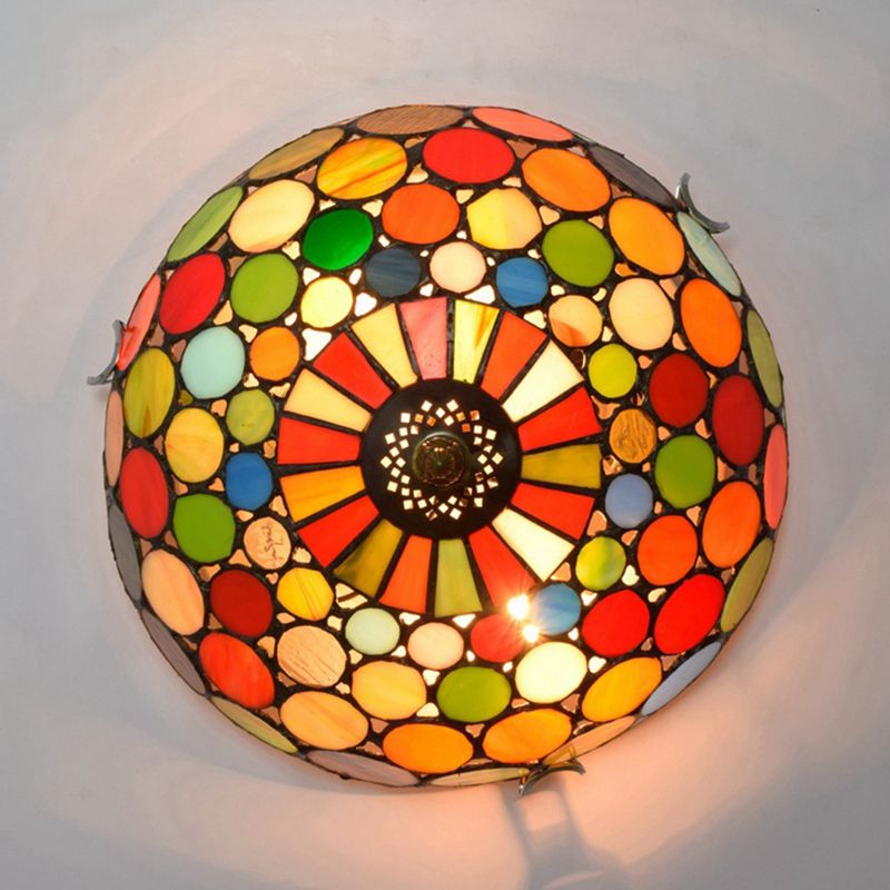 2/3 lampen slaapkamer inbouwlamp Tiffany-stijl rood inbouw met koepel-glas-in-loodkap, 12"/16" W