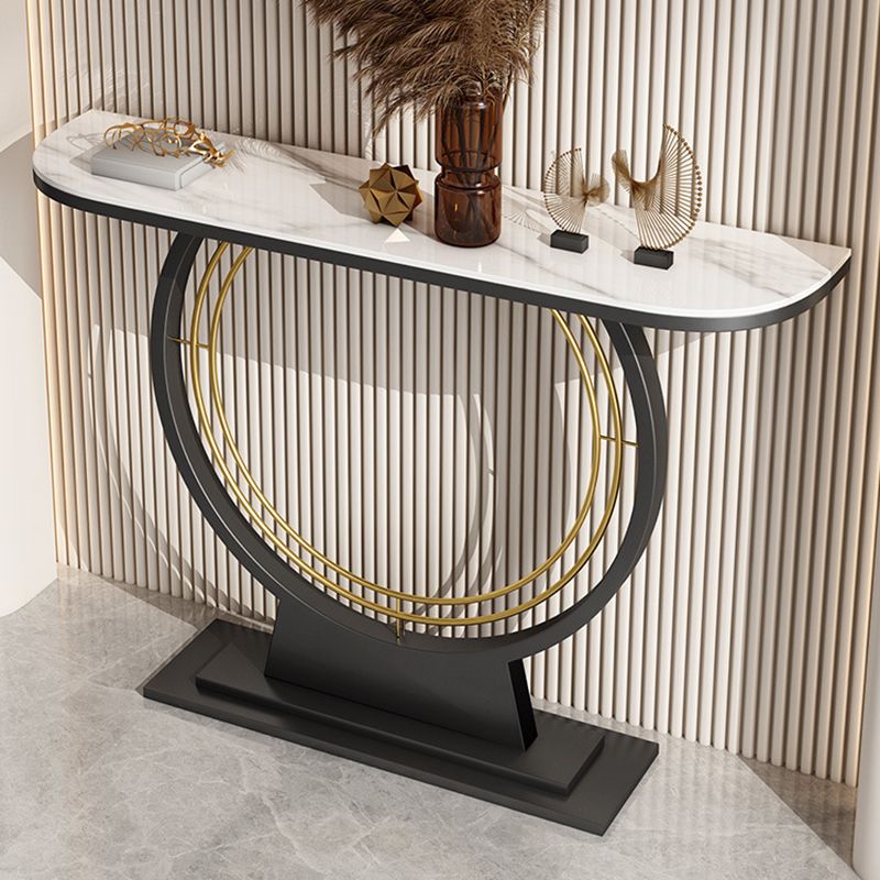 Contemporary Accent Table Antique Finish Sofa Console Table in Marble