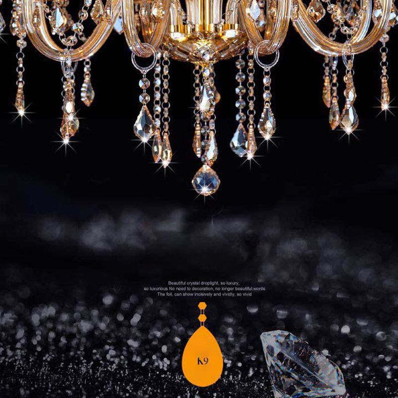 Traditional Luxury Candle Pendant Light Glass Indoor Chandelier with Crystal Decoration
