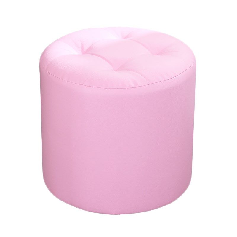 Modern Cylinder Shape Boucle Pouf Plain PU Leather Tufted Ottoman Footrest