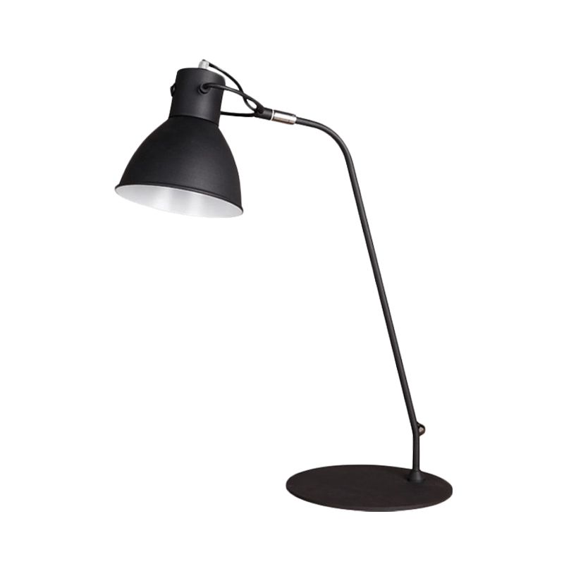Lampe de travail LED finition noire, éclairage de lecture à bras incurvé en métal antique avec abat-jour en dôme pour salle d'étude