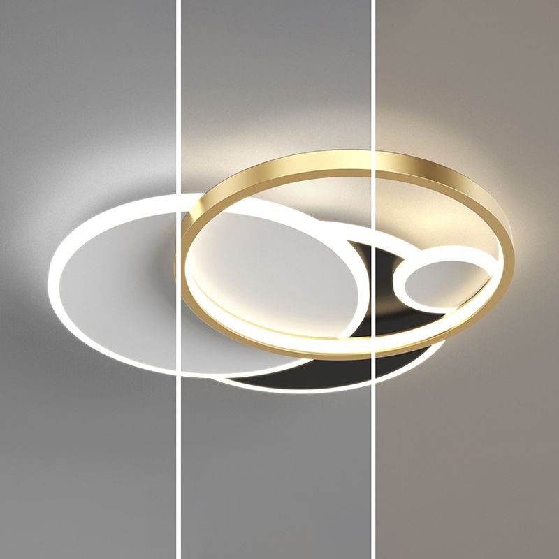 Circulaire moderne Flush Ceiling Light Metallic Bedroom Flush Mount LED Light in Black-White