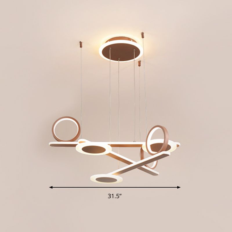 Luz de suspensión LED acrílica contemporánea de la lámpara del colgante de anillo de café con luz cálida/blanca, 31.5 "/39" de ancho