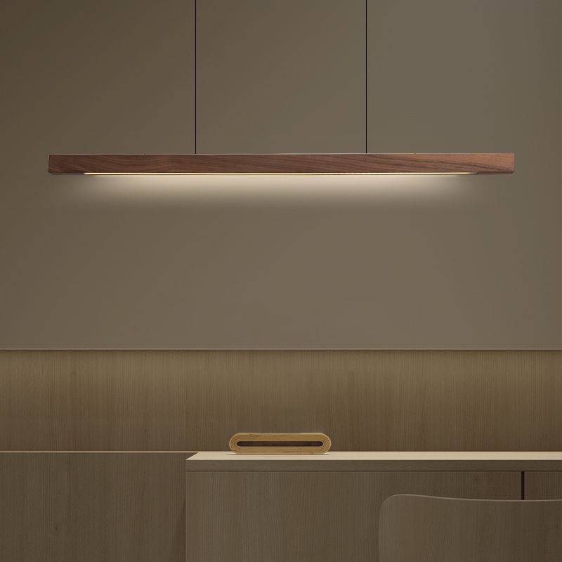 Modern Style Linear Hanging Pendant Light Wood 1-Light Ceiling Pendant Light