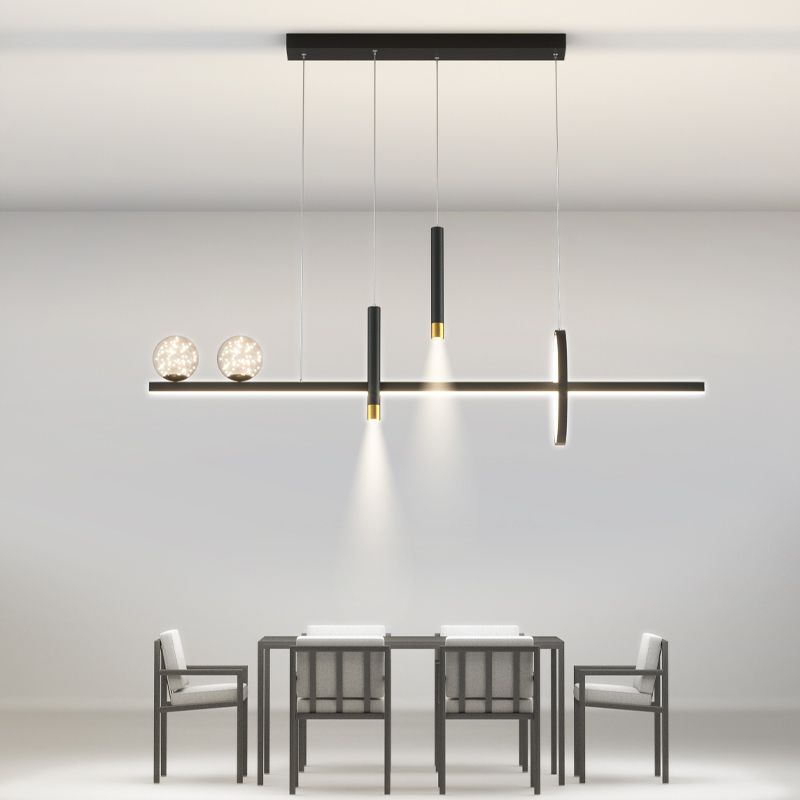 Modern Chandelier Linear Clear Glass Island Chandelier Lights for Dining Room