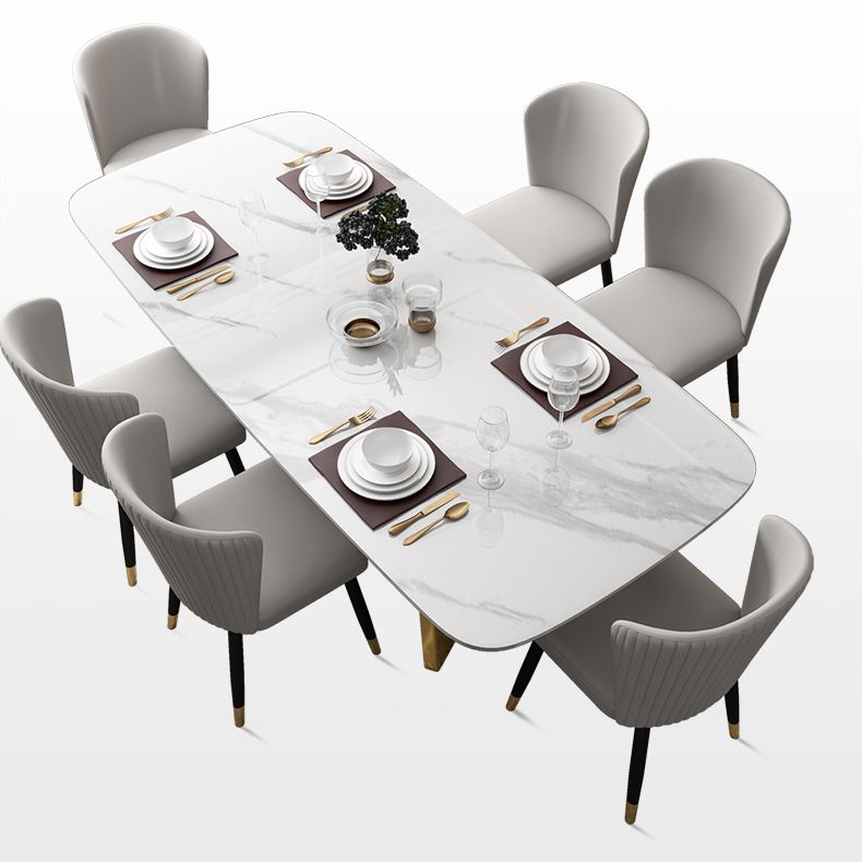 Luxury Sintered Stone Top Table Rectangle Table with Trestle Base in Gold