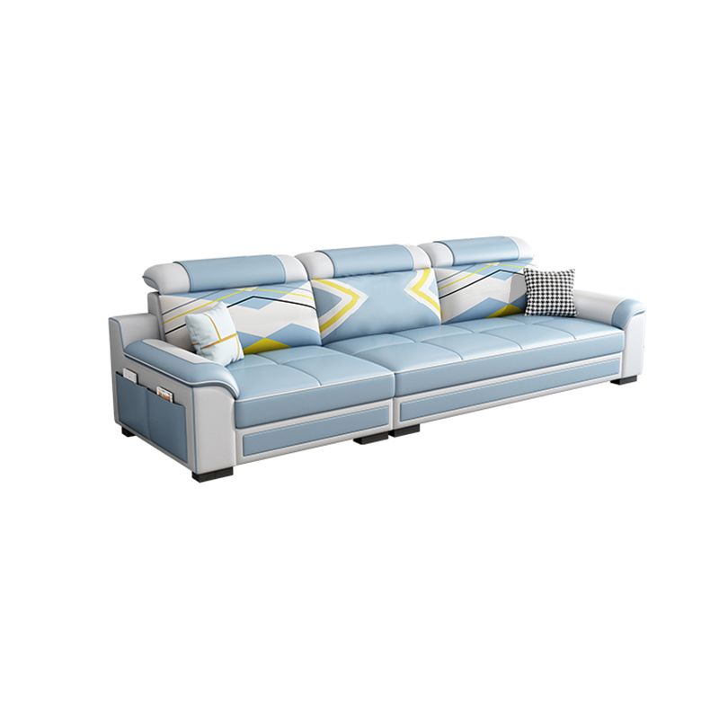 Contemporary Faux Leather Pillow Top Arm Sofa Ottoman Included