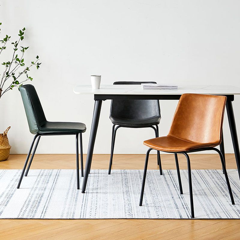 Silla con respaldo sólido sin brazos de diseño industrial para cocina, silla lateral de comedor de cuero