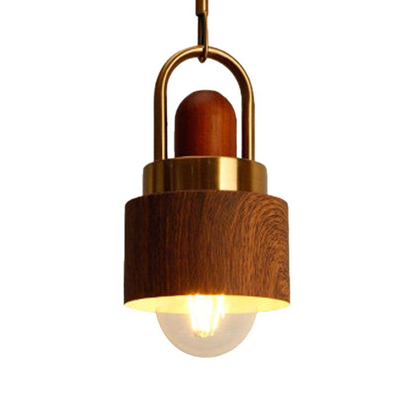 Rustic Style Hanging Light Wood Single Light Brown Pendant Lamp for Living Room Kitchen