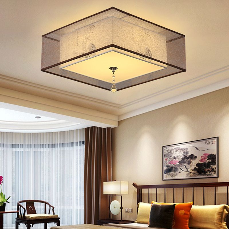 Square Flush Mount Lighting Fabric Traditional Flush Ceiling Light Fixtures