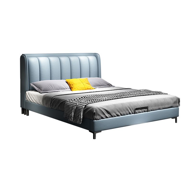 Modern Wingback Bed with Rectangle Upholstered Headboard and Storage