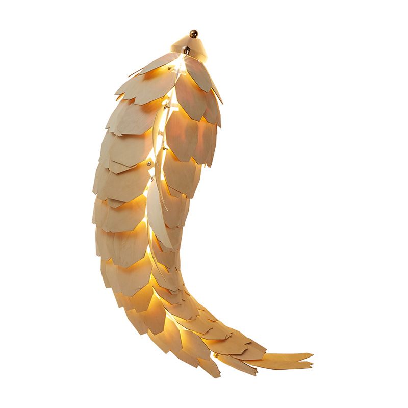 Lámpara de pared en forma de pescado estilo asiático de madera de madera de montura de pared beige de beige para restaurante