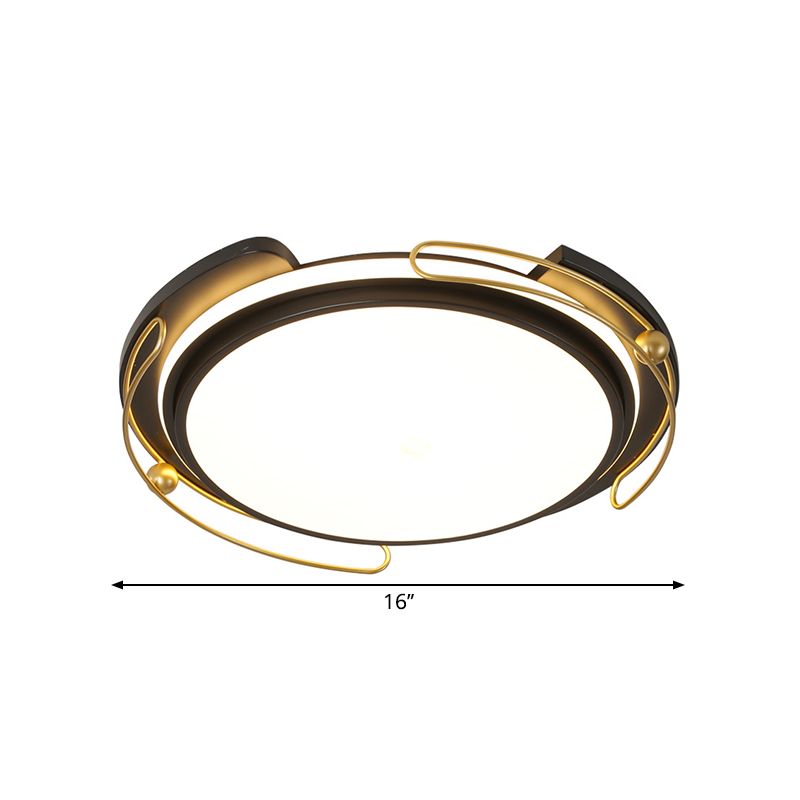 Modern LED Flush Ceiling Light with Acrylic Shade Black Round Flush Mount Lamp for Parlor, 16"/19.5" Wide