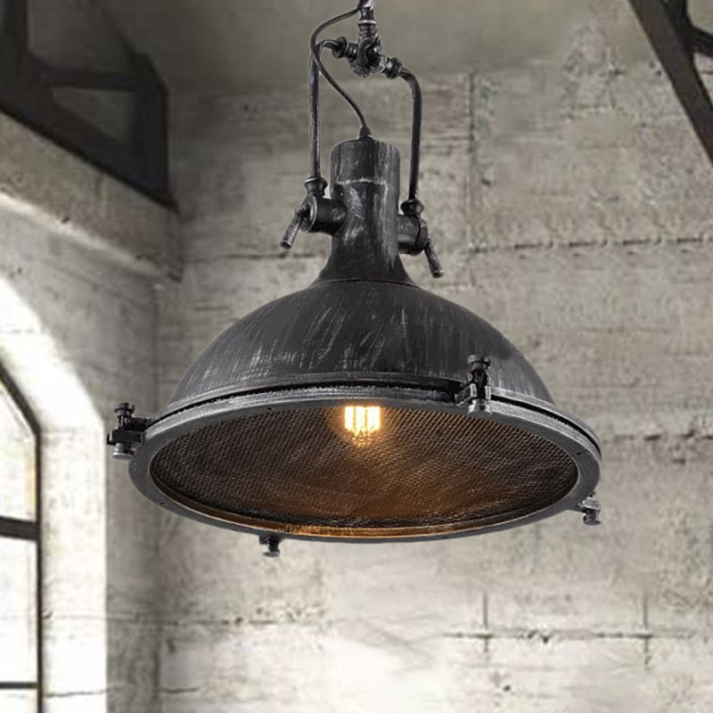 1 dôme léger suspendu au style vintage antique Éclairage pendentif en métal noir avec mailles