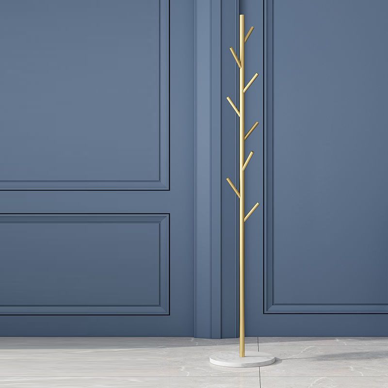 Modern Style Coat Rack Metal Frame Marble Pedestal Hooks Design Rod-shaped Coat Rack