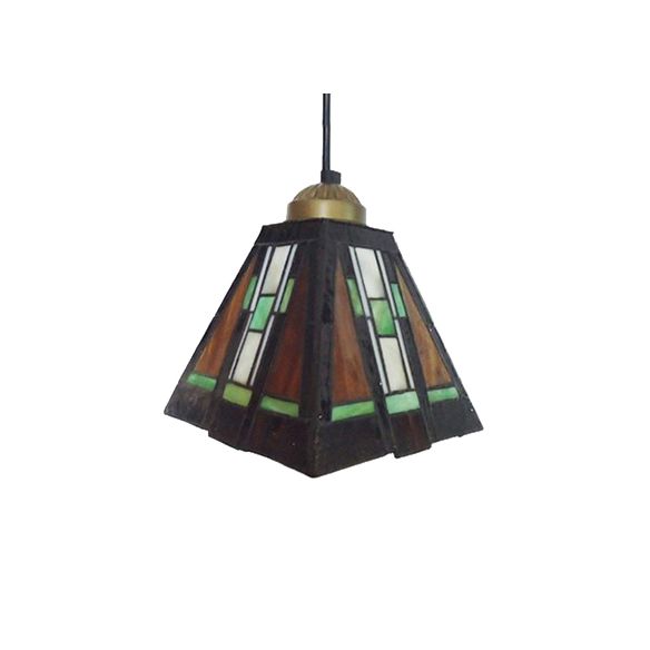 Single Head Trapezoid Hanging Pendant Tiffany Black and Brown Hand Rolled Art Glass Ceiling Light