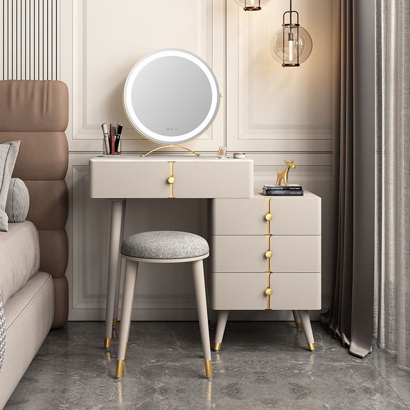 4 Drawers Vanity Set with Stool Glam Stone Top Dressing Table