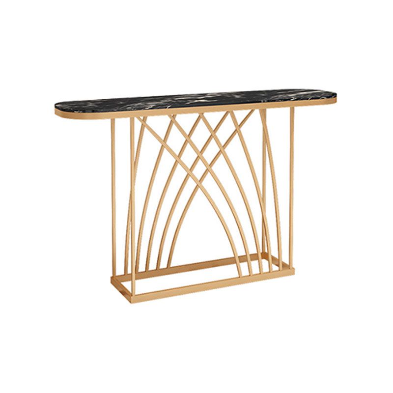 Glam Iron Console Sofa Table Oval Marble Console Accent Table for Hall