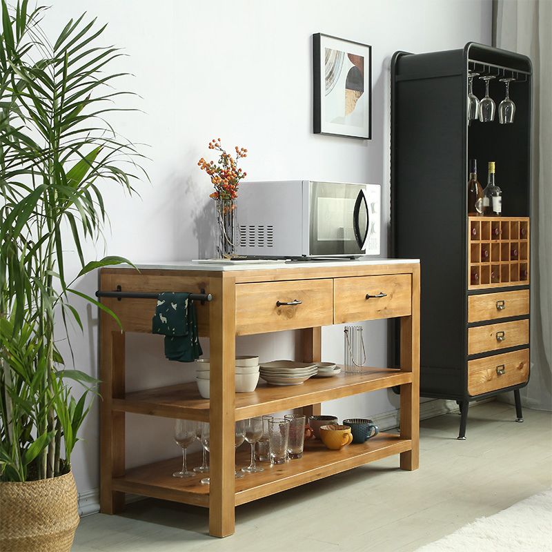 Modern Stationary Kitchen Island table Wood Rectangular Kitchen table with Towel Rack