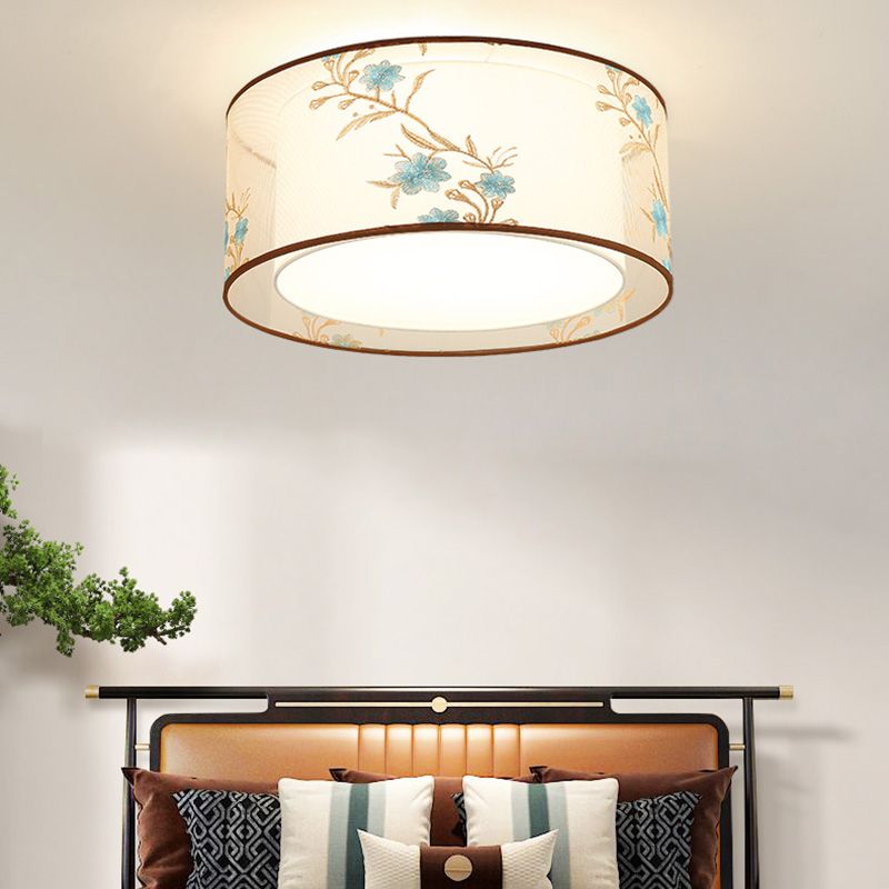 Luminaire monté au plafond géométrique pour chambre à coucher, luminaire encastré blanc en tissu Simple