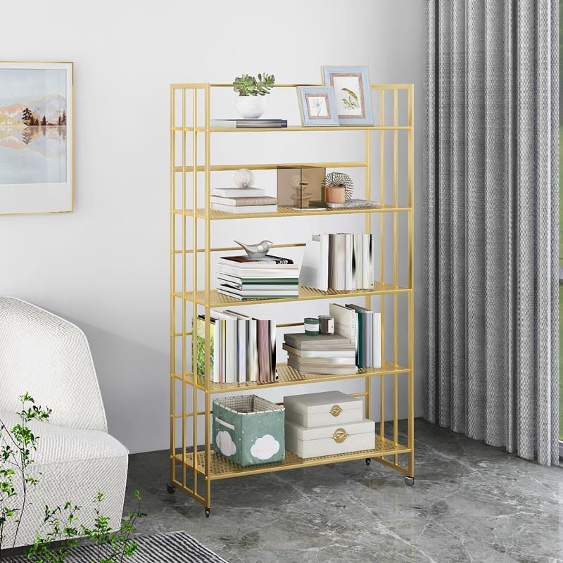 Glam Antique Finish Shelf Bookcase Metal Frame Bookshelf with Rectangular Shelves