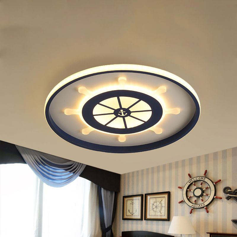 Rudder Ultradunne Kid Room LED Flush Light Aluminium Mediterrane Plafond Mount Lamp in Blauw, Warm/Wit Licht