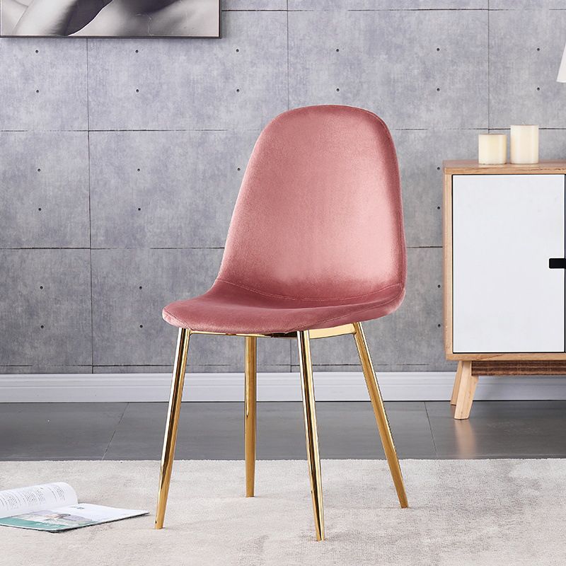 Indoor Armless Dining Chairs Velvet Solid Back Side Chairs with Metal Legs