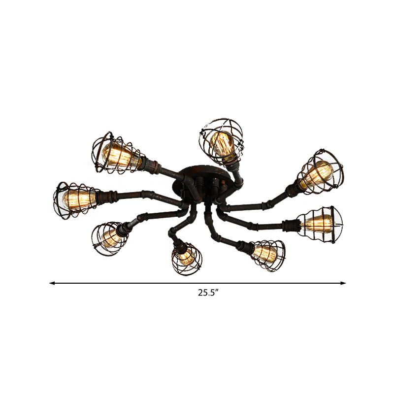 Lámpara de techo de 4/6/8 bombillas, accesorio de iluminación semiempotrado de tubo trenzado de Metal para granja, negro/bronce, para restaurante