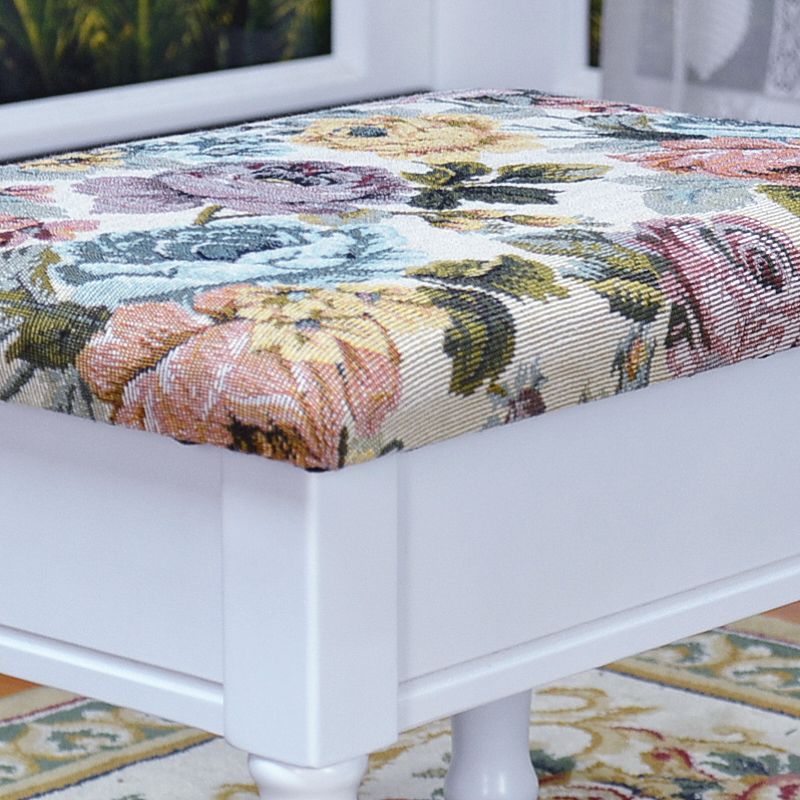 Linen French Country Ottoman Footstools Floral Printed Tear Resistant Rectangle Ottoman