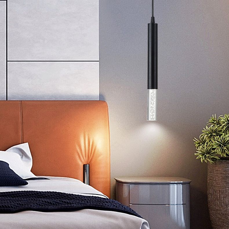Bedroom LED Pendant Light in Modern Creative Style Wrought Iron Cylindrical Hanging Light with Acrylic Shade