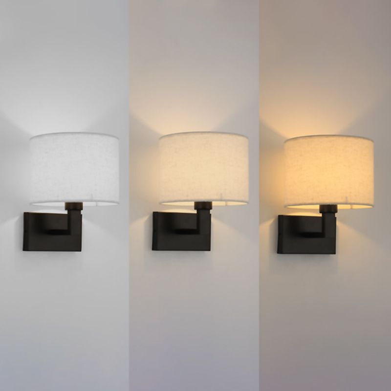 Modern Metal Wall Sconce Cylinder Shape Wall Light with Fabric Shade for Bedroom