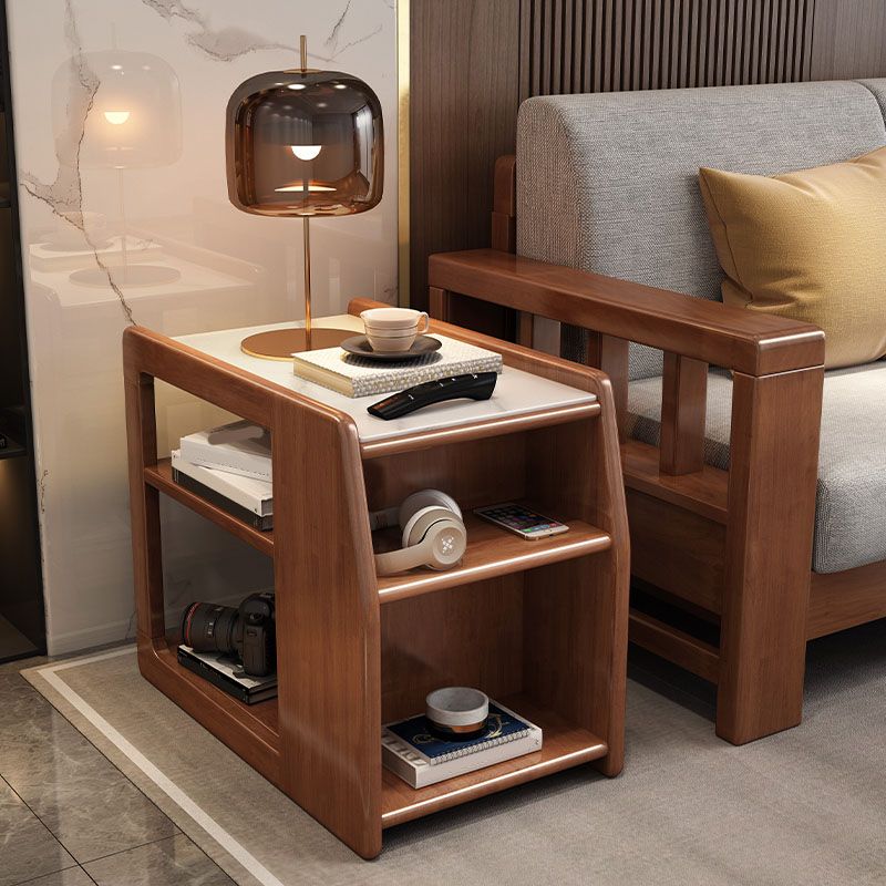 Modern Rectangle Wood/Slate Top Side Table 20.5" Tall End Table with Shelves