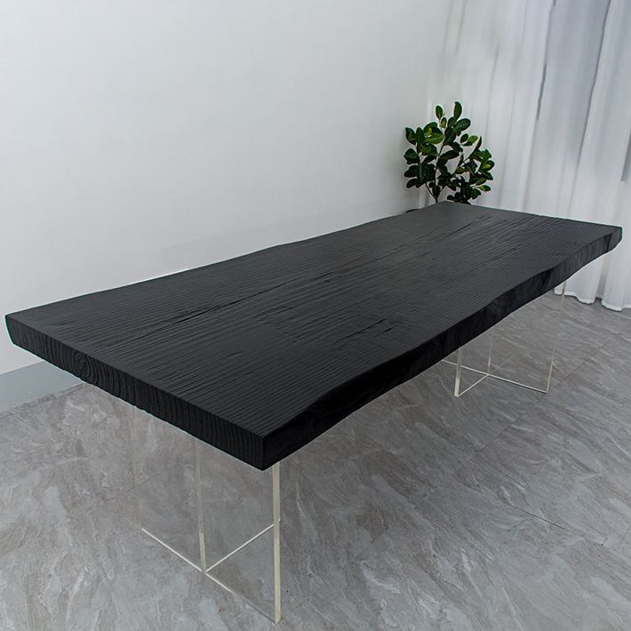 Modern Rectangle Dining Table Black Pine Solid Wood Top Dining Site Table